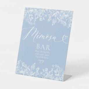 Dusty Blue Floral Brautparty Mimosa Bar Sign Sockelschild