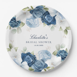 Dusty Blue Floral Brautparty Pappteller