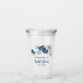 Dusty Blue Floral Brautparty Personalisiert Acryltrinkbecher (Vorderseite)