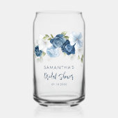 Dusty Blue Floral Brautparty Personalisiert Dosenglas (Vorderseite)