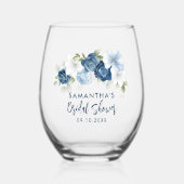 Dusty Blue Floral Brautparty Personalisiert Weinglas Ohne Stiel (Vorderseite)
