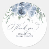 Dusty Blue Floral Brautparty Vielen Dank Runder Aufkleber (Vorderseite)