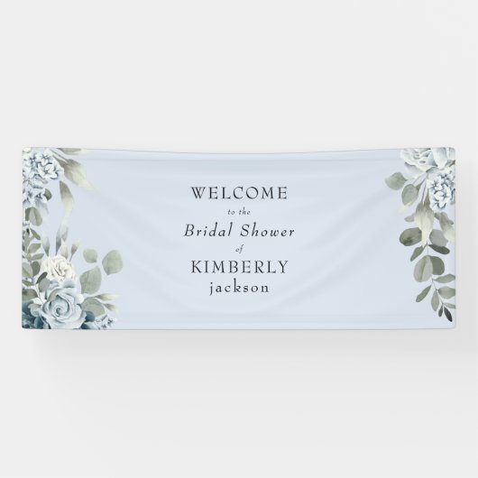 Dusty Blue Floral Brautparty Willkommen Banner (Horizontal)