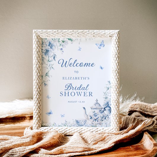 Dusty Blue Floral Brautparty Willkommen Poster