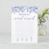 Dusty Blue Floral Brautparty Word Search Game Einladung (Stehend Vorderseite)