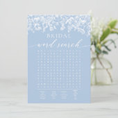 Dusty Blue Floral Brautparty Word Search Game Einladung (Stehend Vorderseite)