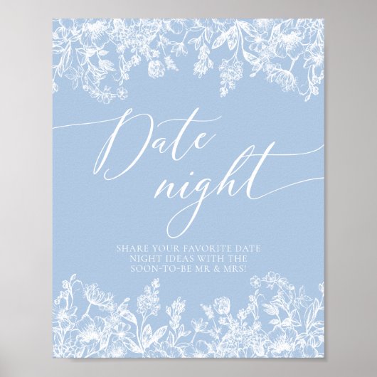 Dusty Blue Floral Bridal Date Night Icas Unterschr Poster (Vorne)