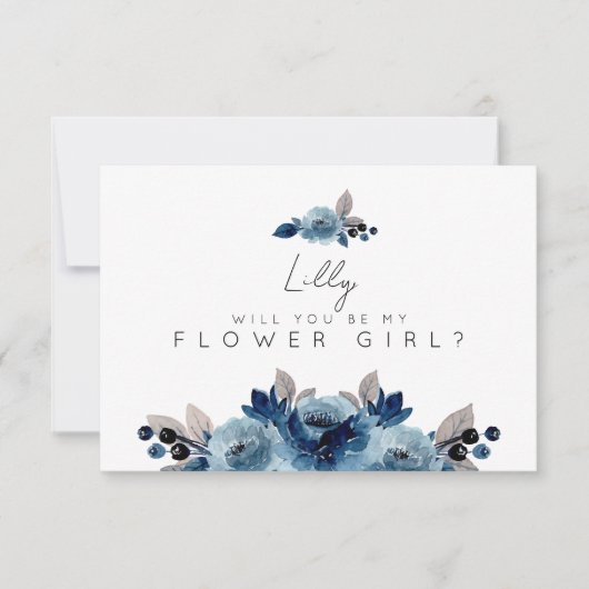 Dusty Blue Floral Bridesmaid Card Einladung (Vorderseite)