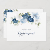Dusty Blue Floral Bridesmaid Proposal Card Einladung (Vorne/Hinten)