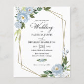 Dusty Blue Floral Budget Einladung Hochzeit (Vorderseite)