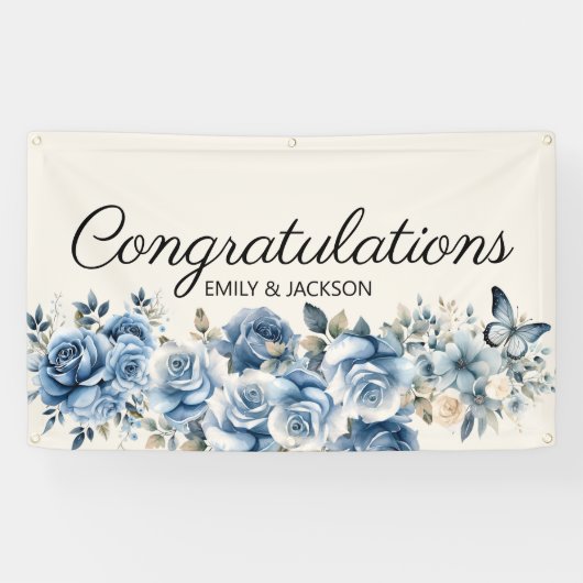 Dusty Blue Floral Butterfells Verlobung Banner (Horizontal)