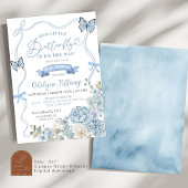 Dusty Blue Floral Butterfly Baby Dusche Einladung