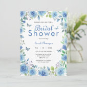 Dusty Blue Floral Butterfly Brautparty Einladung (Stehend Vorderseite)