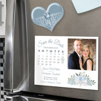 Dusty Blue Floral Calendar Foto Save the Date