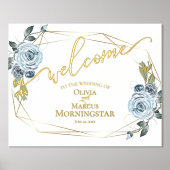 Dusty Blue Floral Calligraphy Willkommen Foliendrucke (Vorderseite)