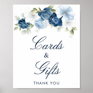 Dusty Blue Floral Cards and Gifts Brautparty Poster