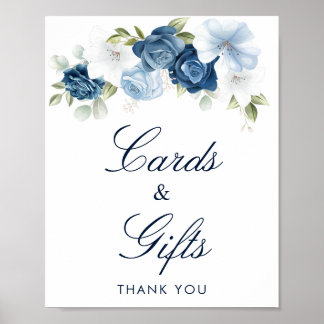 Dusty Blue Floral Cards and Gifts Brautparty Poster