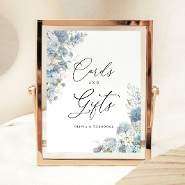 Dusty Blue Floral Cards and Gifts Wedding Table Sockelschild