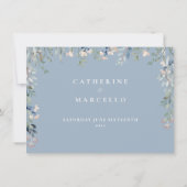Dusty Blue Floral Cascade Wedding Details Card Einladung (Rückseite)