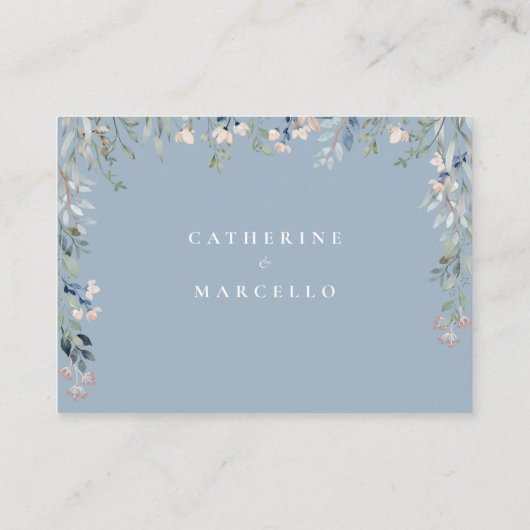 Dusty Blue Floral Cascade wünscht gute Hochzeit Begleitkarte (Rückseite)