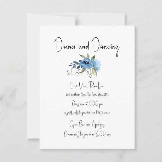 Dusty Blue Floral Charm Hochzeitdetails Einladung (Vorderseite)