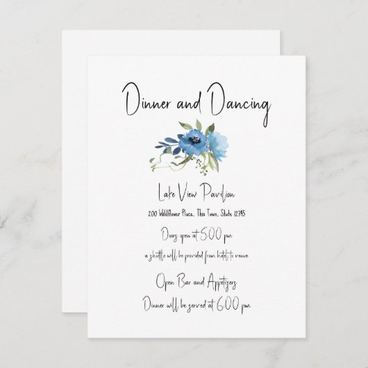 Dusty Blue Floral Charm Hochzeitdetails Einladung (Vorne/Hinten)