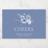 Dusty Blue Floral "CHEERS" Schaumweinetikett (Einzelnes Label)