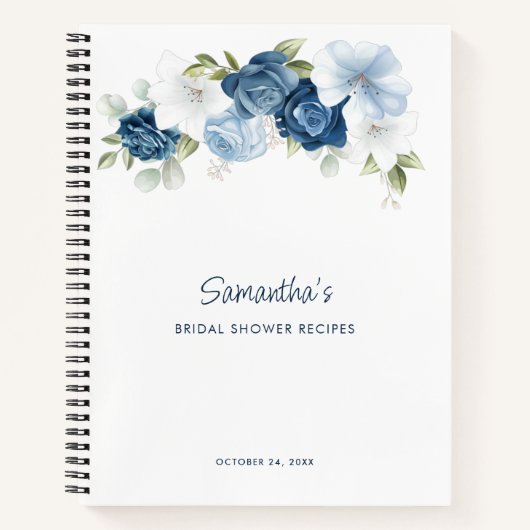 Dusty Blue Floral Chic Brautparty Rezept Buch (Vorderseite)