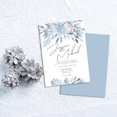 Dusty Blue Floral Chic Script Winter Theme Wedding Einladung