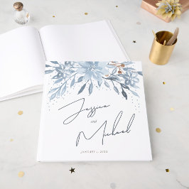 Dusty Blue Floral Chic Script Winter Theme Wedding Gästebuch