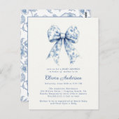 Dusty Blue Floral Chinoiserie Bow Baby Dusche Postkarte (Vorne/Hinten)