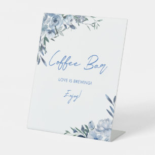 Dusty Blue Floral Coffee Bar Braut Sockelschild