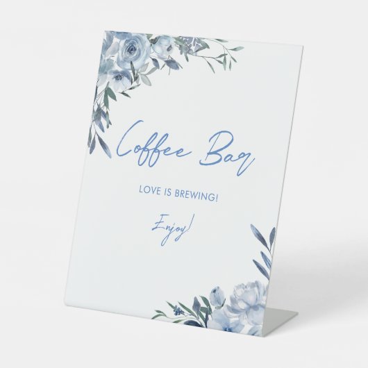 Dusty Blue Floral Coffee Bar Braut Sockelschild (Vorderseite)