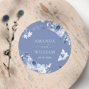 Dusty Blue Floral Couple Name Aufkleber