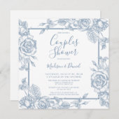 Dusty Blue Floral Couples Dusche Einladung (Vorne/Hinten)