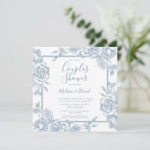 Dusty Blue Floral Couples Dusche Einladung (Stehend Vorderseite)
