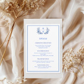 Dusty Blue Floral Crest Monogram Wedding Begleitkarte