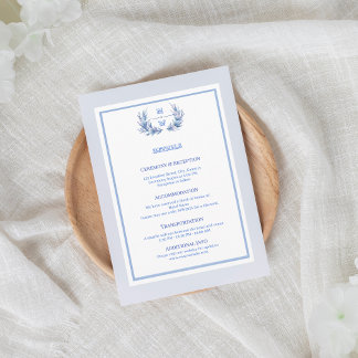 Dusty Blue Floral Crest Monogram Wedding Begleitkarte