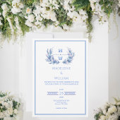 Dusty Blue Floral Crest Monogram Wedding Einladung