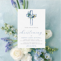 Dusty Blue Floral Cross Baby Christening