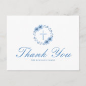 Dusty Blue Floral Cross Christlich Vielen Dank Postkarte (Vorderseite)