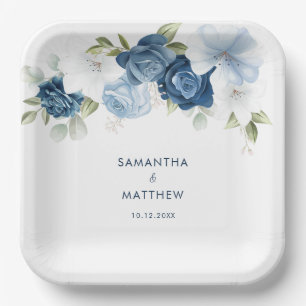 Dusty Blue Floral Custom Wedding Pappteller