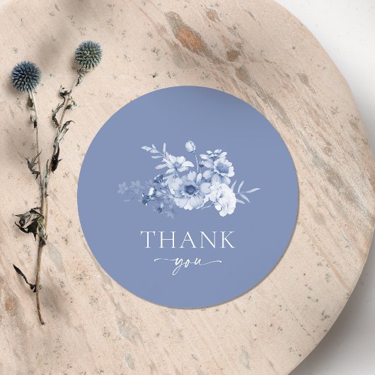 Dusty Blue Floral "Danke" Aufkleber