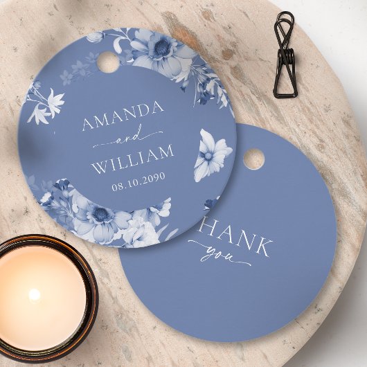 Dusty Blue Floral "Danke" Geschenkanhänger