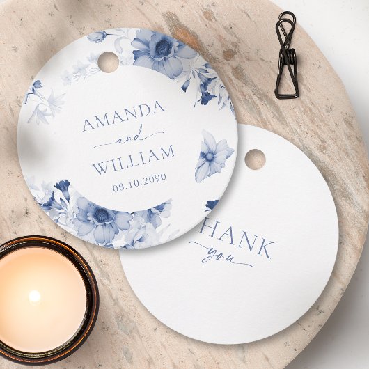 Dusty Blue Floral "Danke" Geschenkanhänger