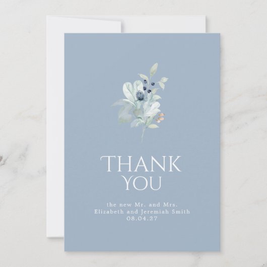 Dusty Blue Floral Dankeschön Card - Eleganter Mini Einladung (Vorderseite)