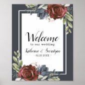 Dusty Blue Floral Dark Welcome Wedding Poster (Vorne)