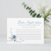 Dusty Blue Floral Date Night Ideas Brautparty Begleitkarte (Stehend Vorderseite)