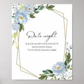 Dusty Blue Floral Date Night Jar Sign Poster (Vorne)