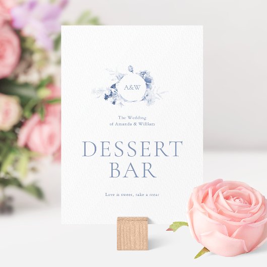 Dusty Blue Floral Dessert Bar Sign Einladung